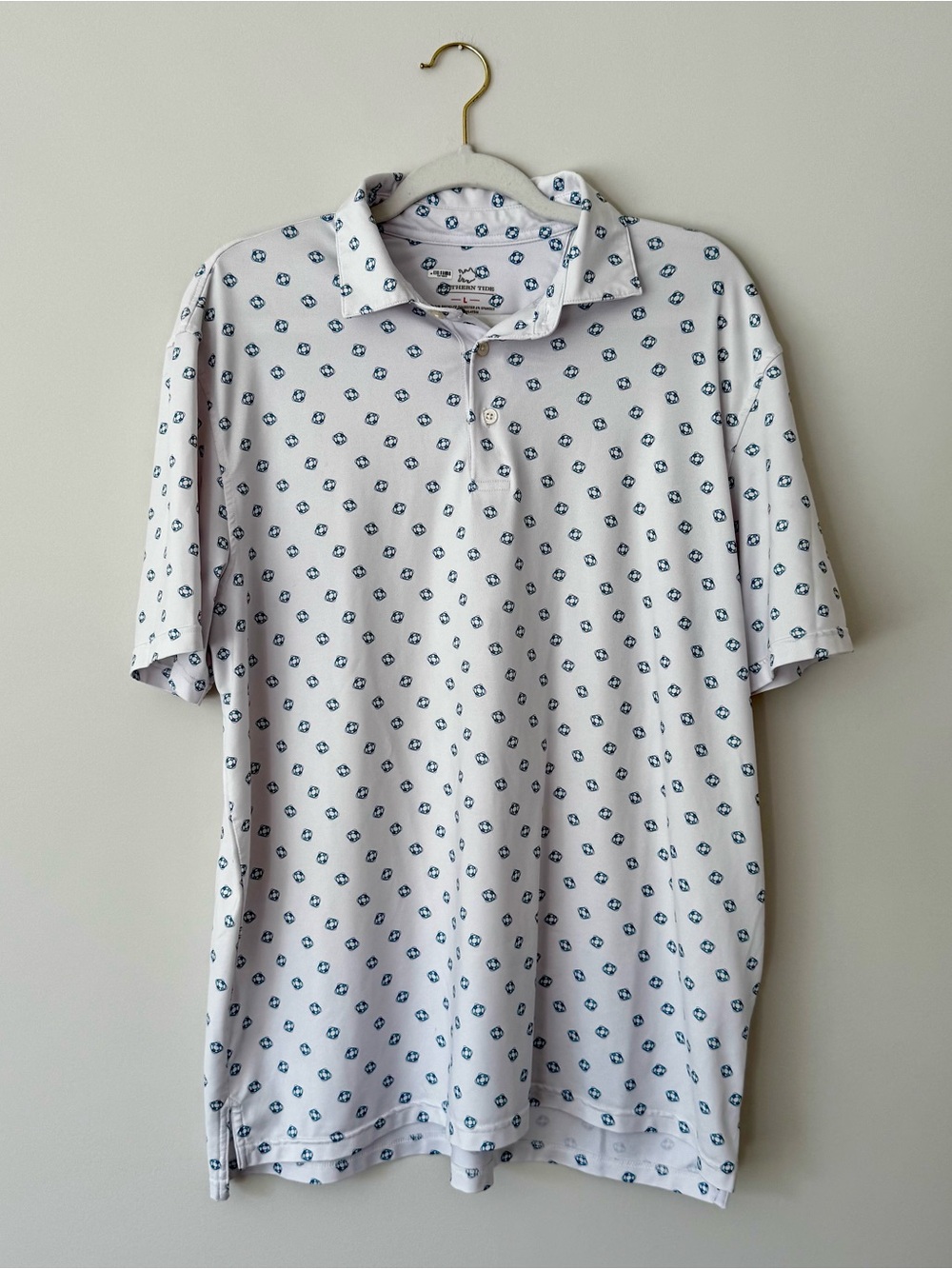 Southern Tide Classic Performance Polo Nautical Life Preserver Print, White – L